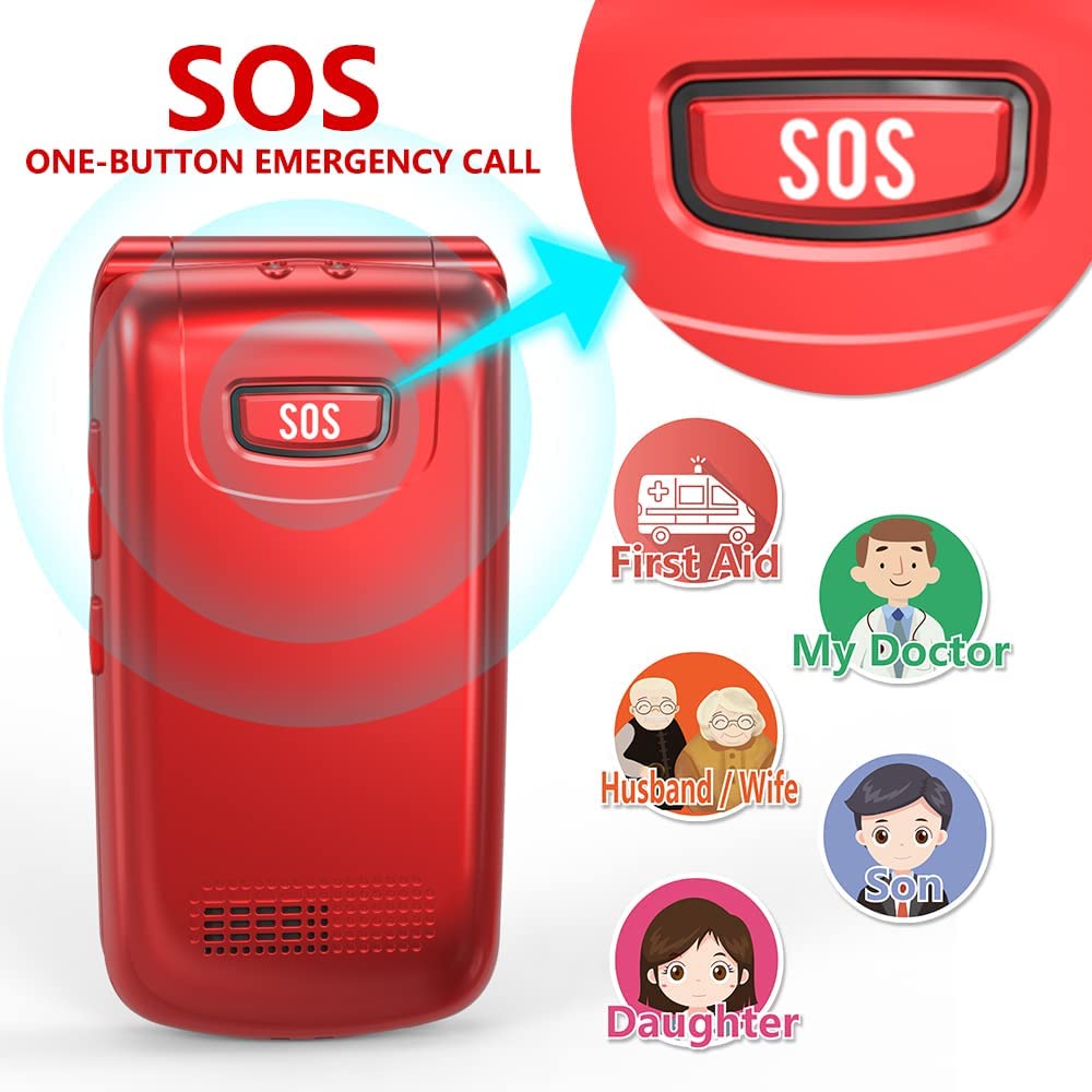 CHAKEYAKE Telefono Cellulare per Anziani, Flip Cellulare con Tasti Grandi, SOS, Display 2.4" +1.77", Chiamata Rapida, Radio FM, Torcia, Base di Ricarica, 1000mAh Batteria