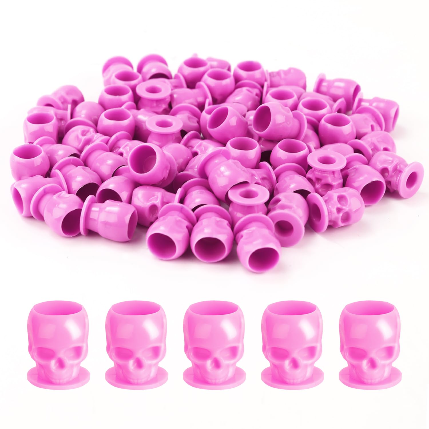 Tattoo Ink Caps 200PCS Disposable Skull Plastic Ink Cups for Tattooing Makeup Eyebrow Eyeliner Lip Pigment Holder Cups with Base Tattoo Supplies and Accessories (Pink) Pink Skull (200pcs)