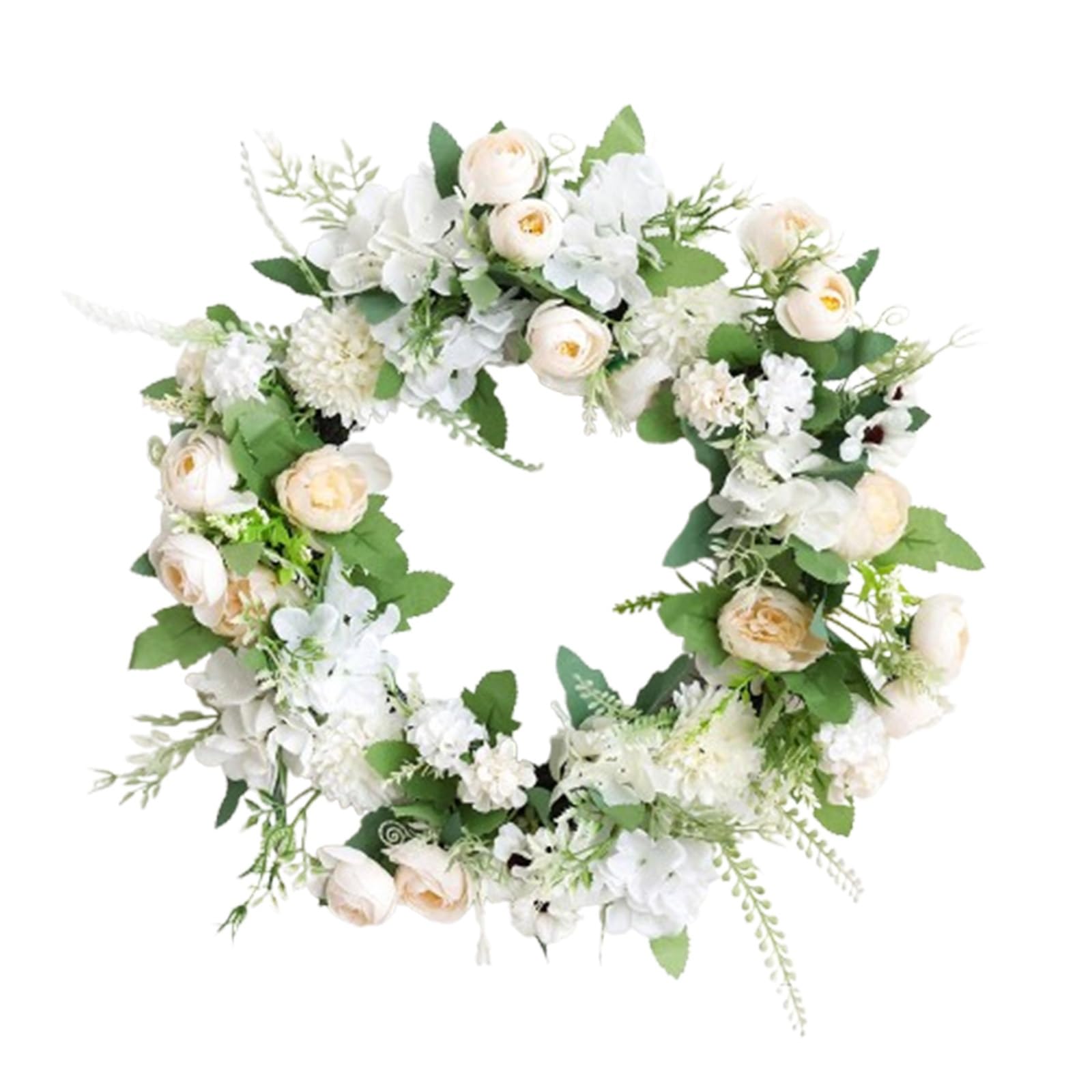 Wreath for Front Door, 40cm Spring Peony & Hydrangea Wreath Collection, Multi-Color Artificial Floral Door Wreaths, Silk Cloth Decor (White)