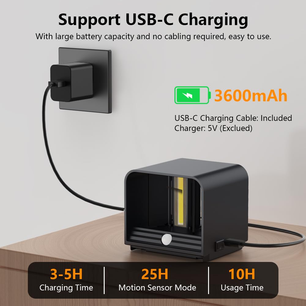 Applique da Parete con Sensore di Movimento 2 Pezzi LED Lampada da Parete Interno Bianco Caldo 2 Modalità Angolo di Luce Regolabile Ricaricabile USB-C per Balconi, Corridoi, Camere da Letto