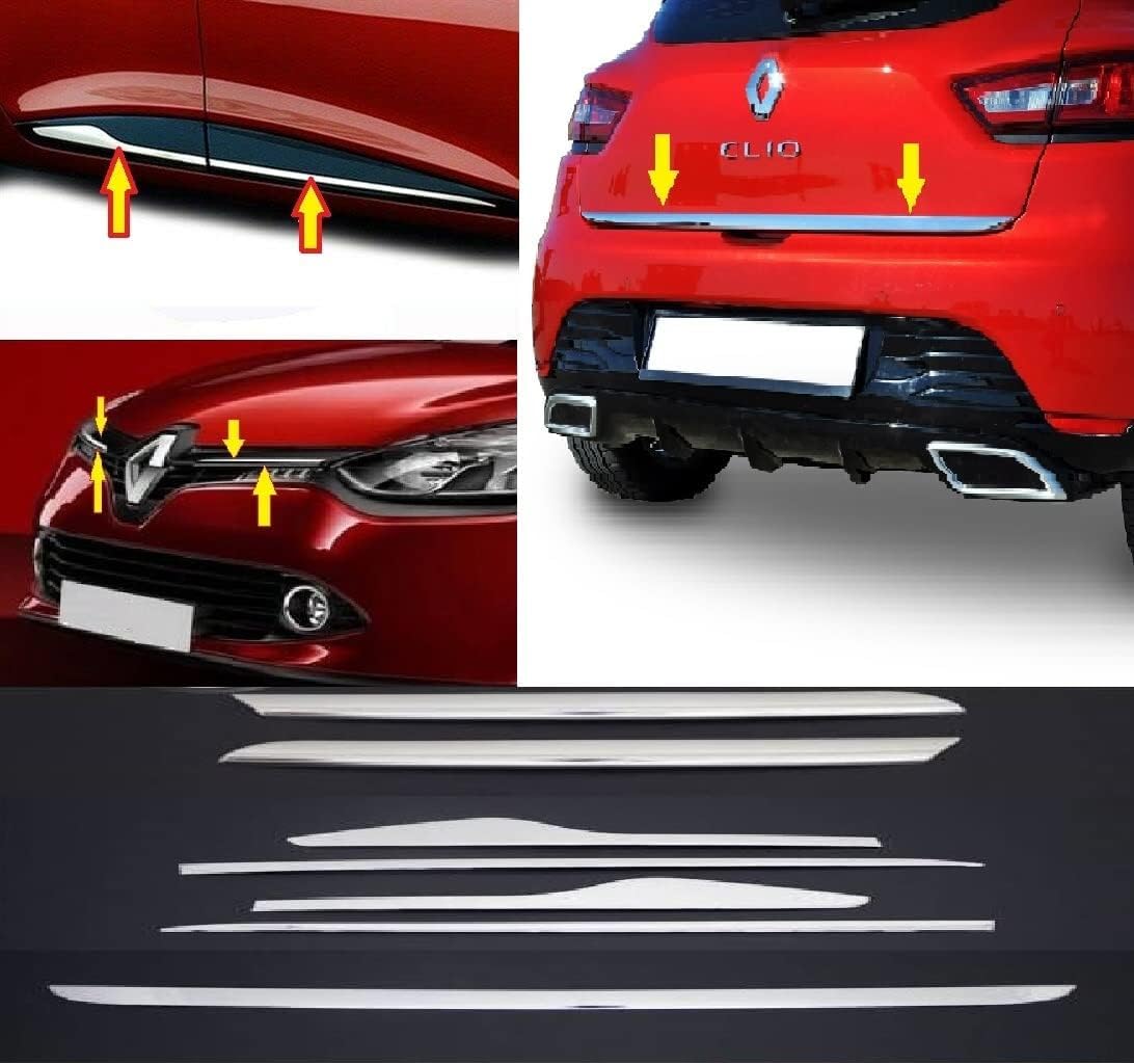 Pièces Homry mne compatibles avec Renault Clio IV 2012-2018 7 pièces bandes chromées et accessoires et couvercles en acier inoxydable