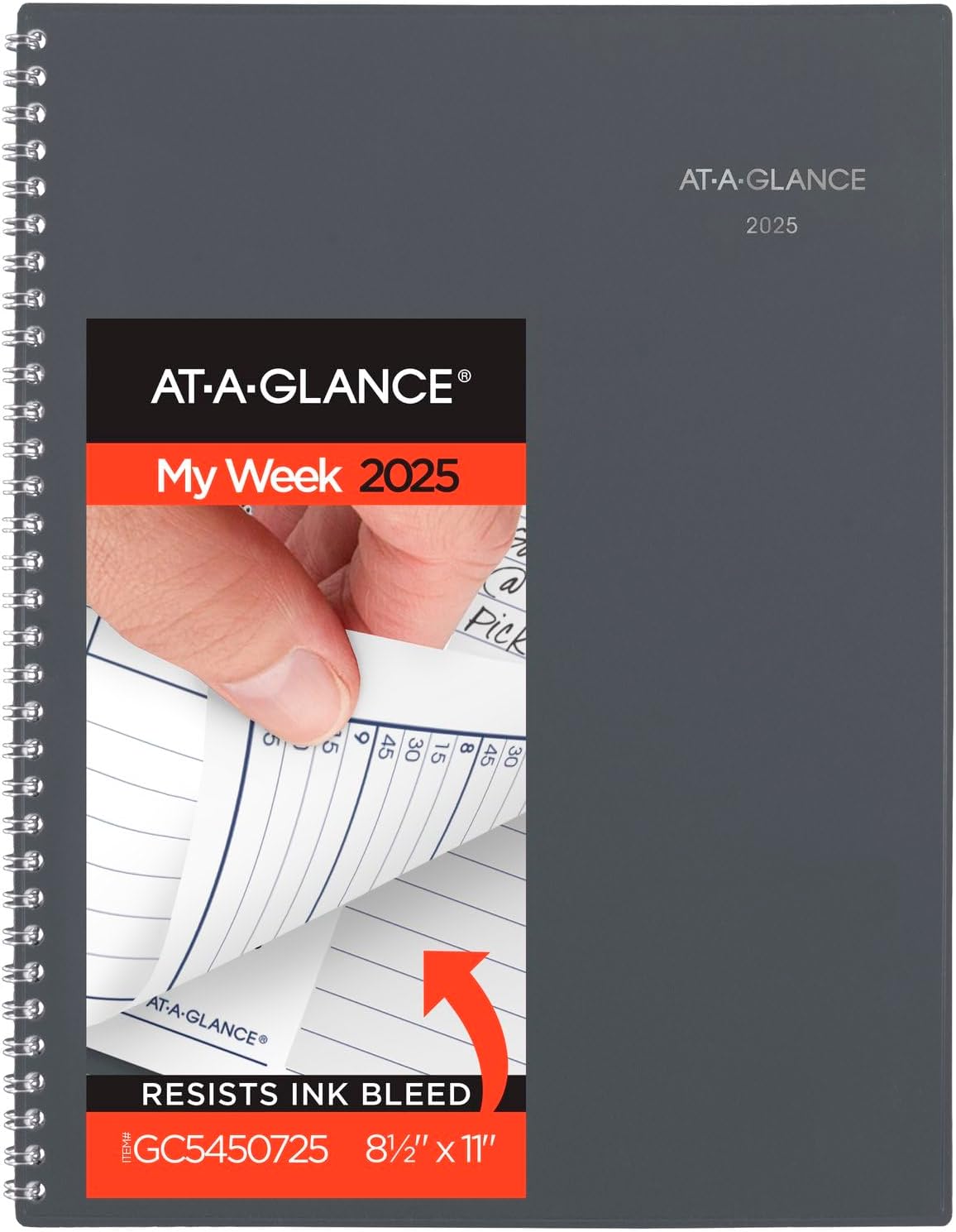 AT-A-GLANCE2025 Planner, Weekly & Monthly, 8-1/2" x 11", Large, Spiral Bound, DayMinder, Gray (GC5450725)