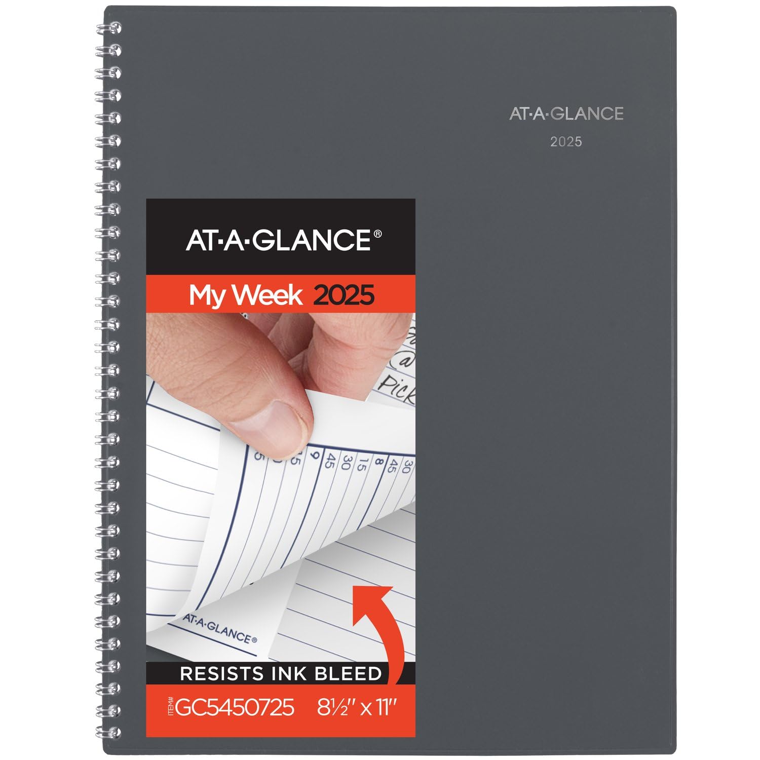 AT-A-GLANCE2025 Planner, Weekly & Monthly, 8-1/2" x 11", Large, Spiral Bound, DayMinder, Gray (GC5450725)
