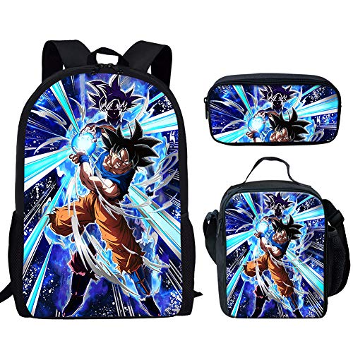 Woisttop Anime Dragon Ball Z: Mochila escolar para niños con bolsa de almuerzo y portalápices