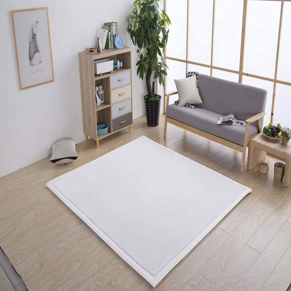 GGoty Grand tapis de jeu antidérapant en velours corail, pour chambre d'enfant, chambre à coucher, salon (120 x 120 cm, gris)