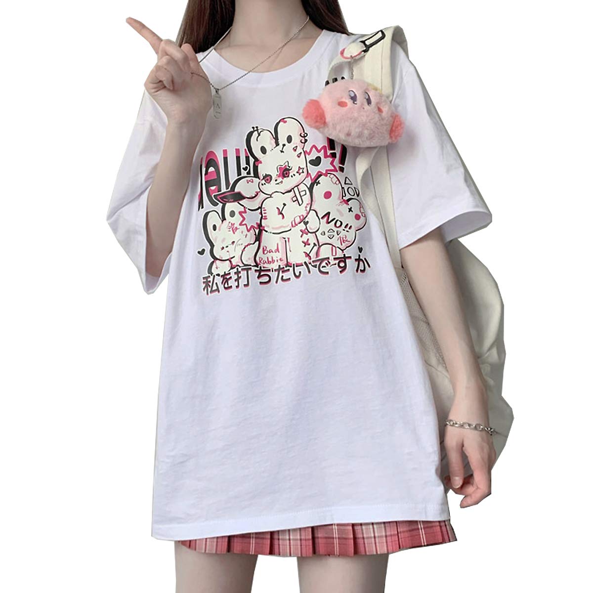 Starry CollectorPastel Goth Japanese Kawaii Aesthetic Soft Cotton Round Neck Cartoon Print Evil Bunny T-Shirt