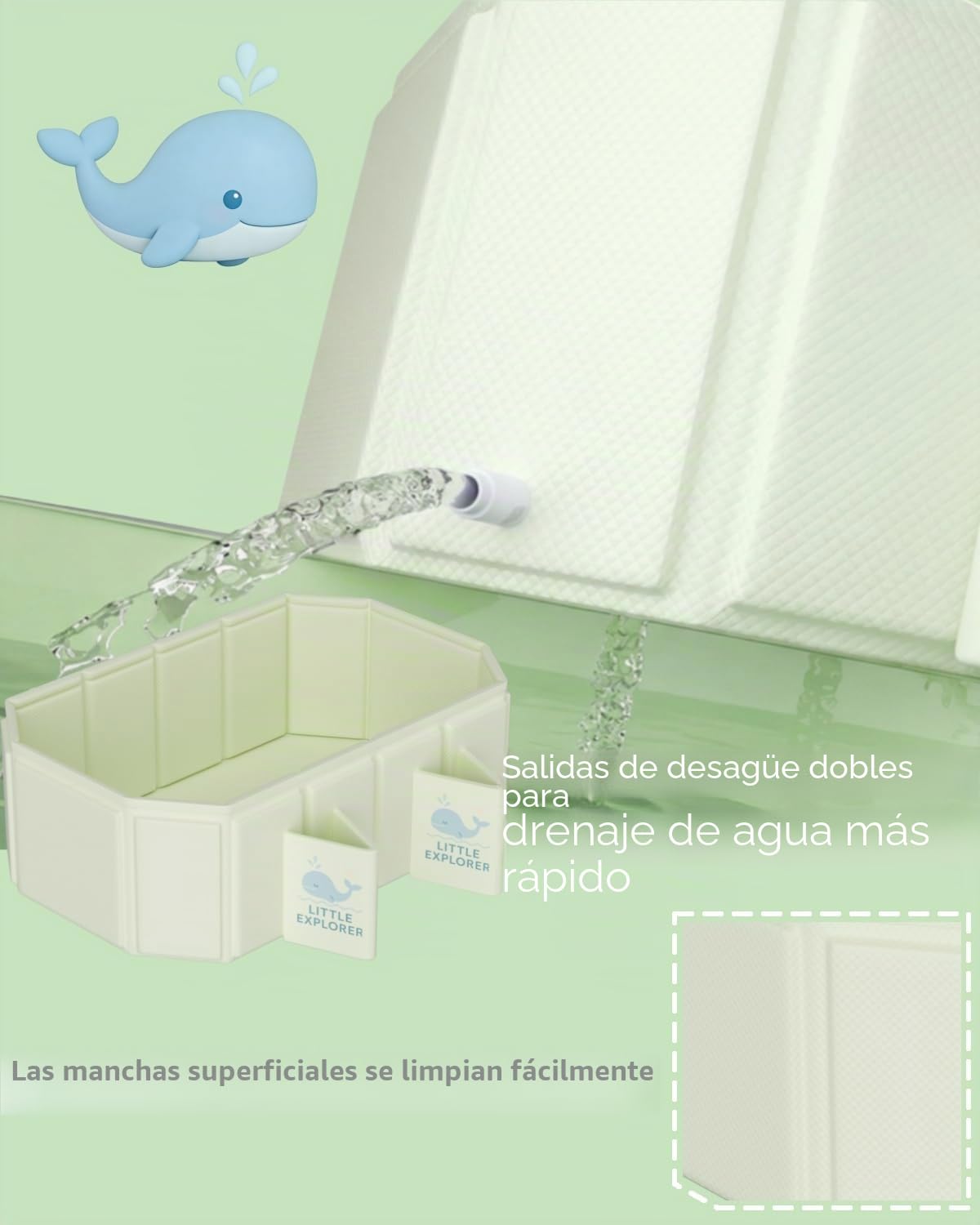 Bañera plegable portátil para bebés de 0 a 6 años, modelo infantil para ducha y viaje, diseño para niños con 4 patas estables y doble drenaje, fácil de guardar, verde