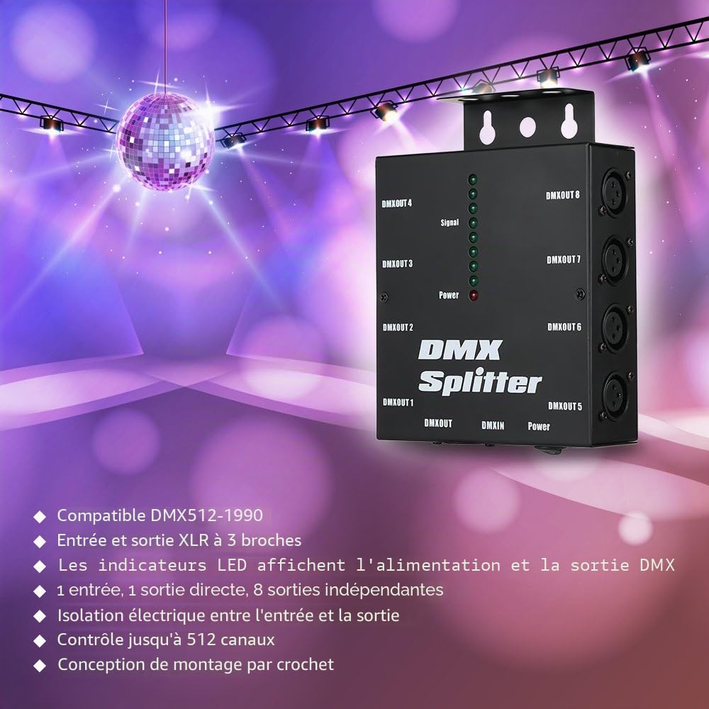 lixada DMX512 Répartiteur optique agit comme un DMX512 Vert eilver tärker pour la scène Éclairage, 8 canaux sorties indépendante, einzelteil Taille : 12.8 * 4.3 * 17.2 cm.