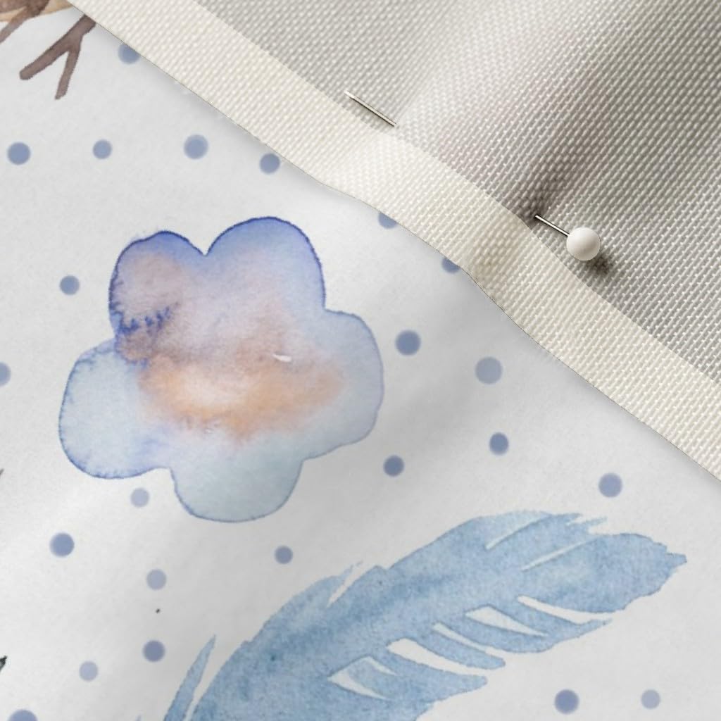 Spoonflower Fabric - Pastel Woodland Watercolor Bunny Rabbit Easter Robins Egg Whimsical Printed on Upholstery Velvet Fabric Fat Quarter - Upholstery Home Decor Bottomweight Apparel