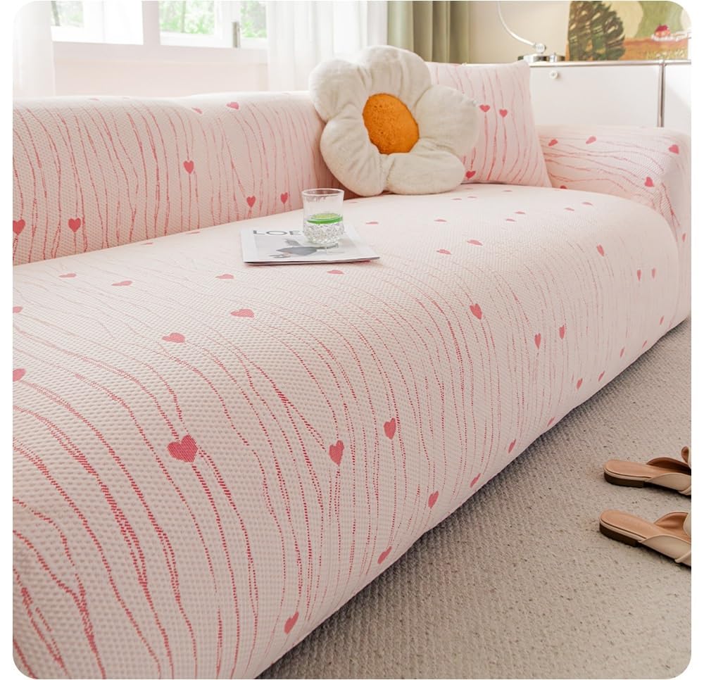 AWSQ23 Cooling Ice Silk Striped Sofa Cover(Pink,Footrest 70 * 90cm)