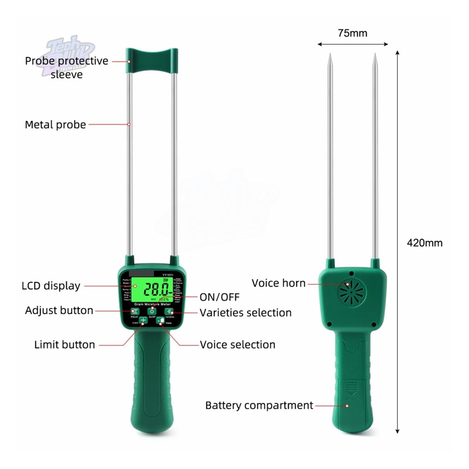 Misuratore di umidità digitale Misuratore di umidità del grano Tester digitale del contenuto di umidità del grano for lo stoccaggio del grano Strumento di misurazione for la semina Attrezzo da giardin