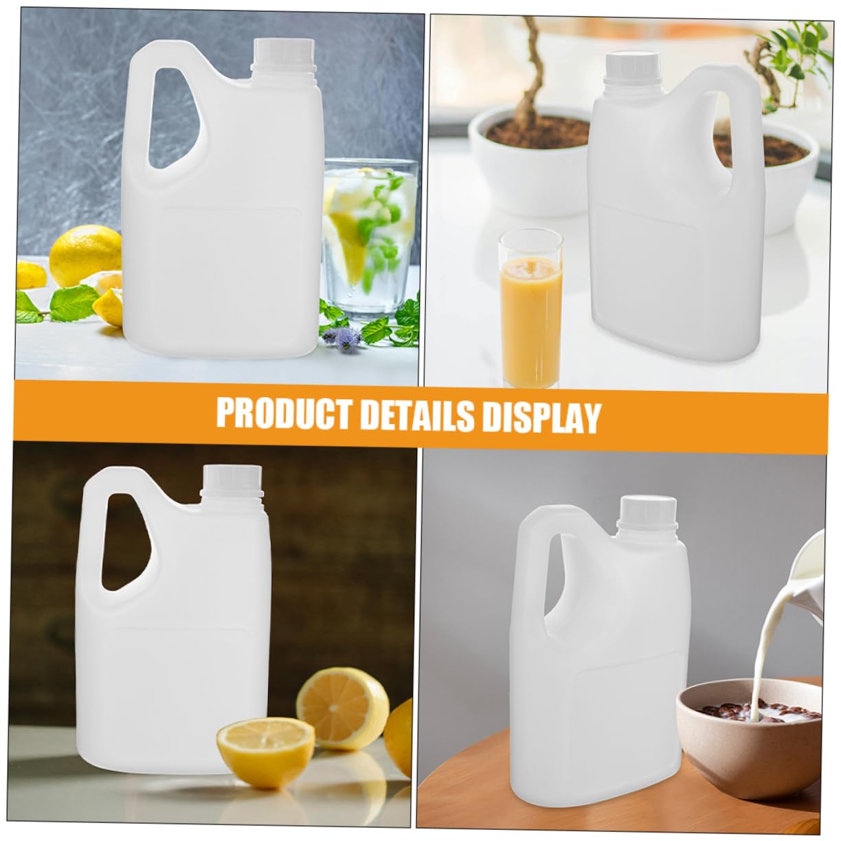 Juego de 2 Botellas de Plástico Blanco de 2l con Tapa Hermética y Boca Ancha para Almacenamiento de Jugo y Miel en Cocina o Uso Comercial