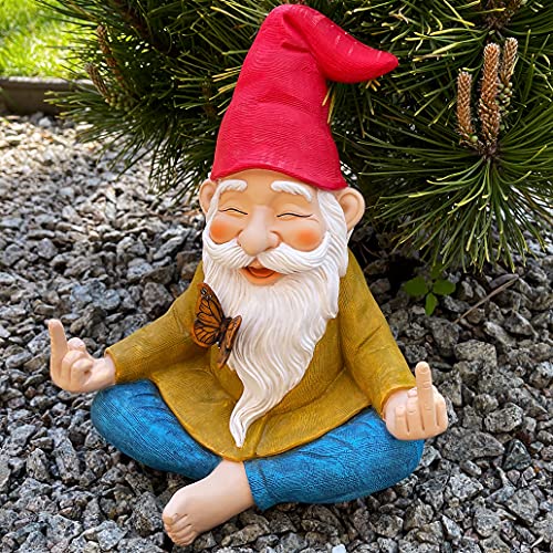 Mood Lab Garden Gnome - Zen Gnome Statue - 9.25 Inch Tall Lawn Gnome Figurine - For Outdoor Or House Decor #TOP2