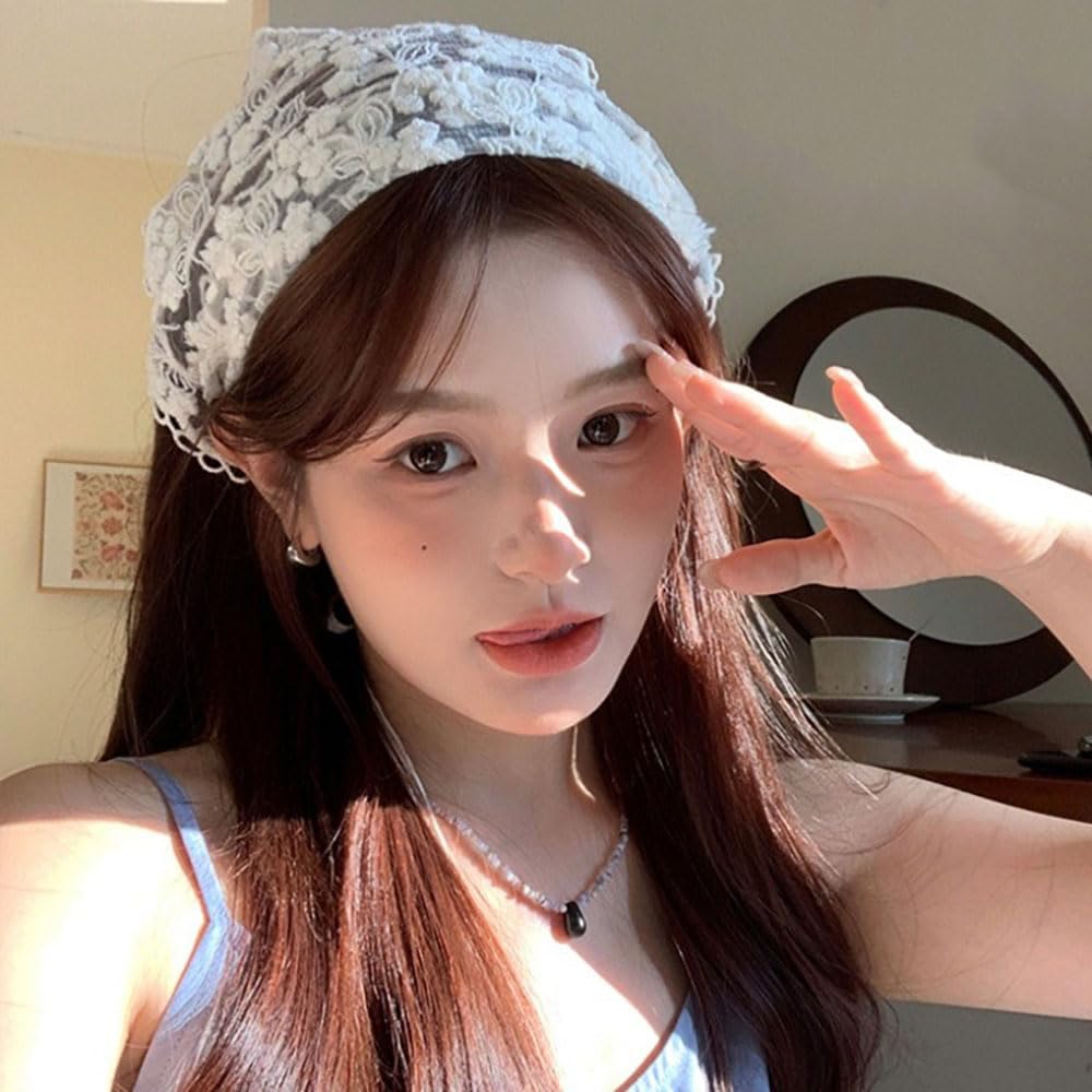 Amazon.com : Lace Floral Hair Bandana - White Triangle Head  display picture 3