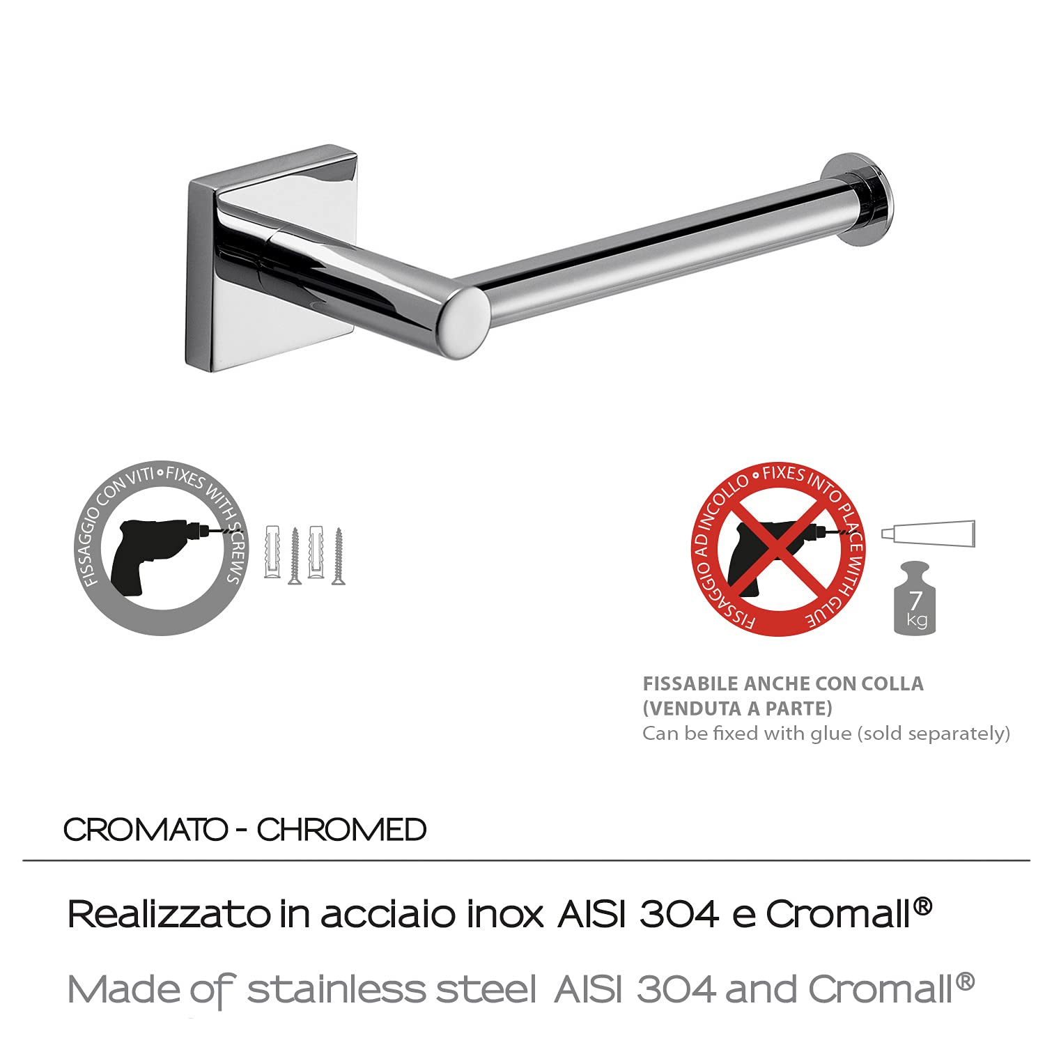 GEDY Manila Porta Rotolo Carta igienica, Colore Cromo, Componenti Realizzati in Acciaio Inox 304, Cromall e Vetro Satinato, Garanzia 15 Anni, Misure 4,7 x 16,3 x 6,9 CM e Peso 0,1 kg, Design R&S Gedy