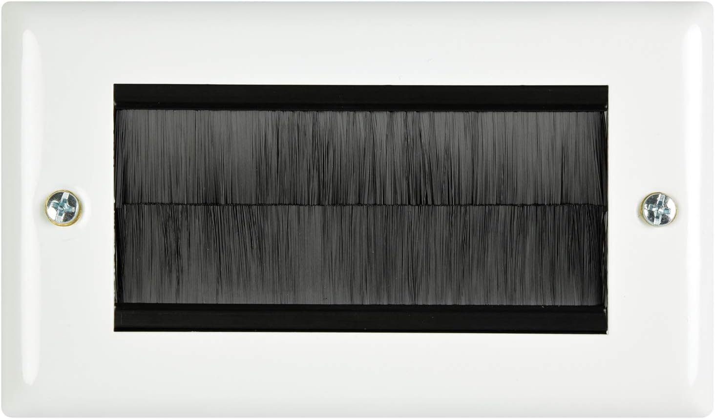 fiXte White Steel Double Gang Wallplate UK Type Cable Tidy Wall Outlet Black Brushes