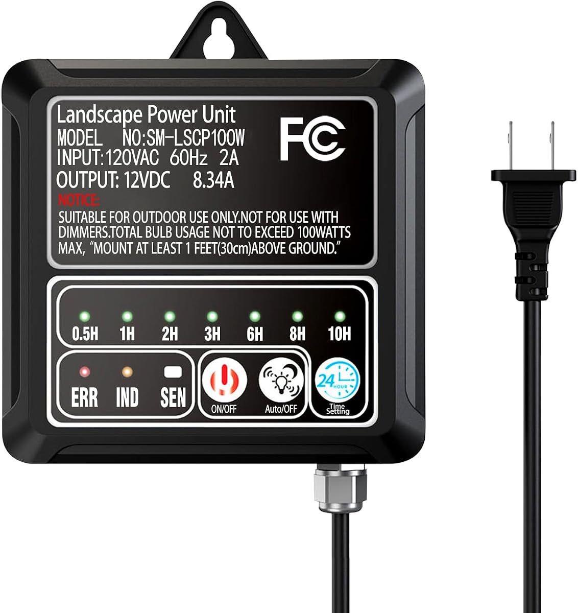 12V 100W Low Voltage Landscape Transformer with Timer and Photocell Sensor