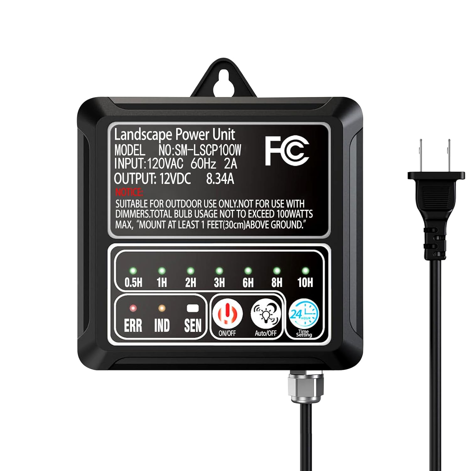 12V 100W Low Voltage Landscape Transformer with Timer and Photocell Sensor, 120V AC to 12V DC Landscape Lighting Transformer for LED Lights