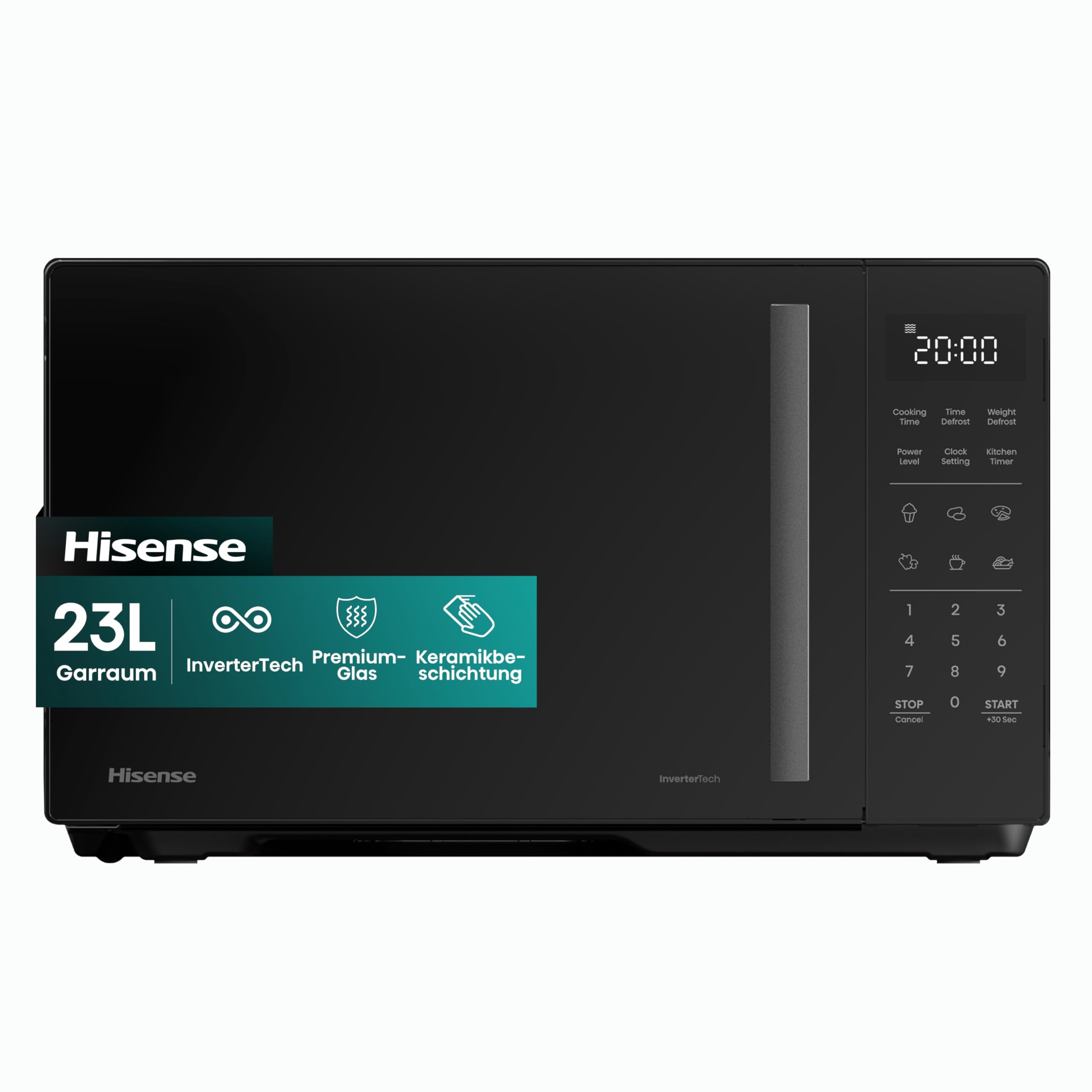 Hisense H23MOBS4HI Mikrowelle – 23 L, 900 W, InverterTech, Keramikbeschichtung, Premium-Glas-Tür, Mehrphasiges Kochen, Kindersicherung, Schwarz