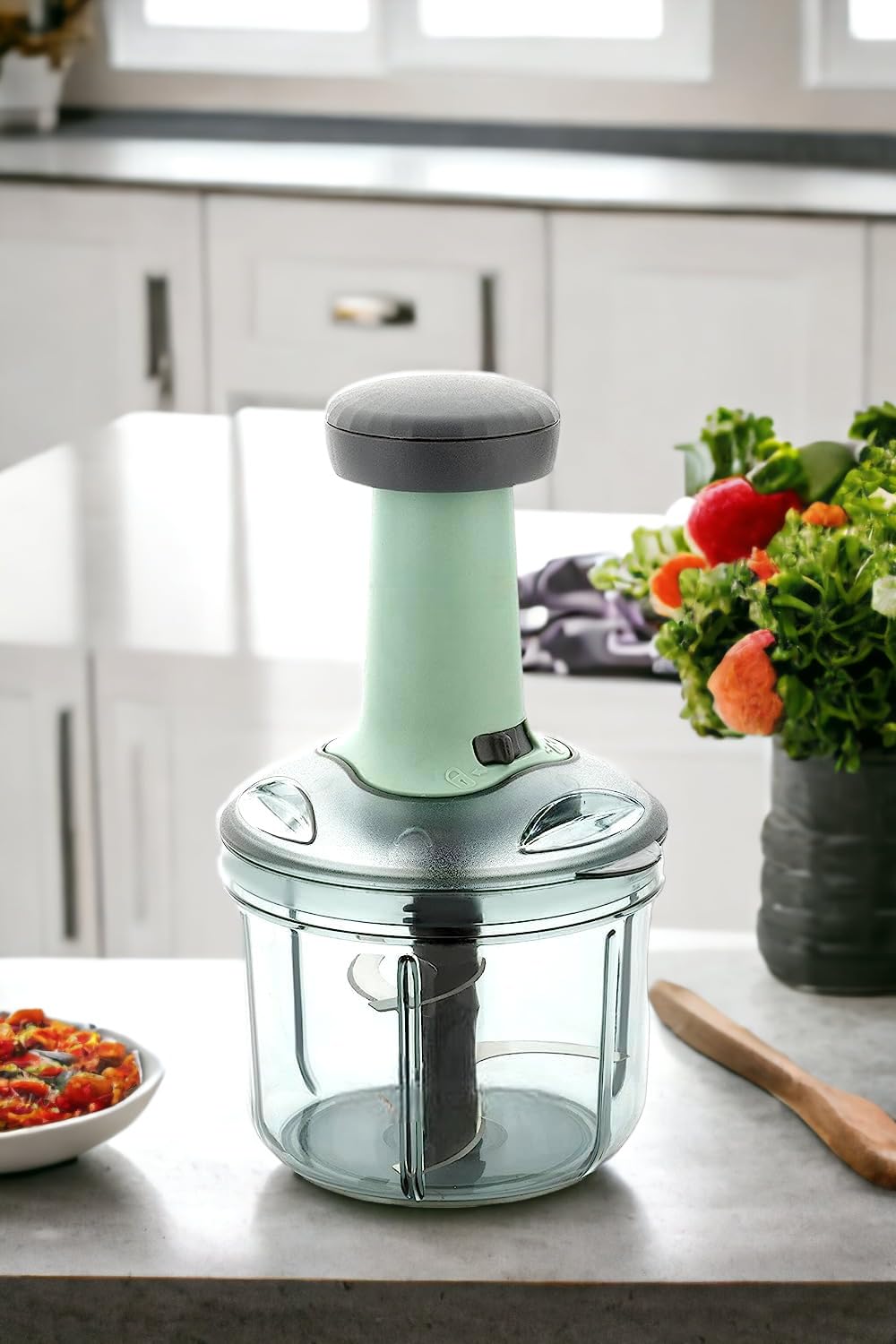 AXN Steel Large Manual Hand-Press Vegetable Chopper (900ml)