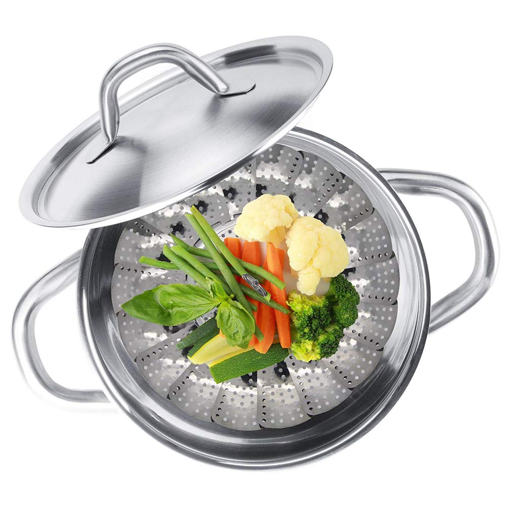 Atyhao Cestello Per Cottura A Vapore In Acciaio Inox - Pieghevole, Regolabile Fino A 26 Cm - Per Verdure, Pesce, Ravioli - Lavabile In Lavastoviglie