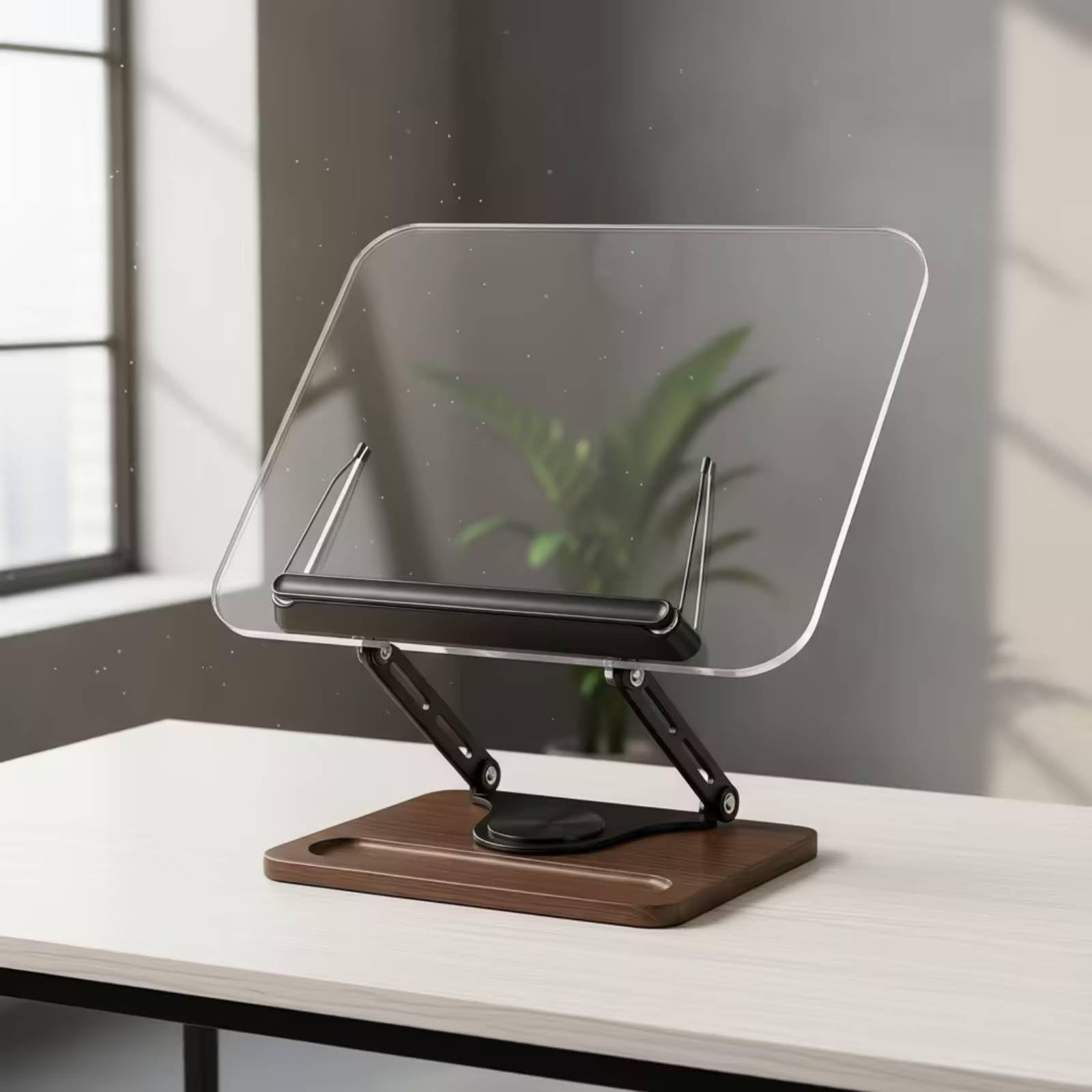 Leseständer mit schwerem Fuß höhenverstellbar drehbarer buchhalter ergonomisch dokumentenhalter für Schüler, Büro, Drehbare Acryl-Holzsockel-Halterung