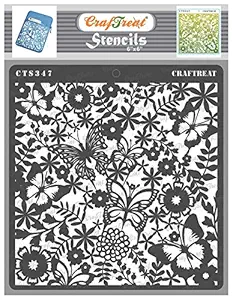 Butterfly Stencils for Painting on Canvas - Butterfly Delight - Size: 6X6 Inches - Mixed Media Stencils for Craft and Art - Floral Stencils for Fabric Painting - Fern Leaf Stencil