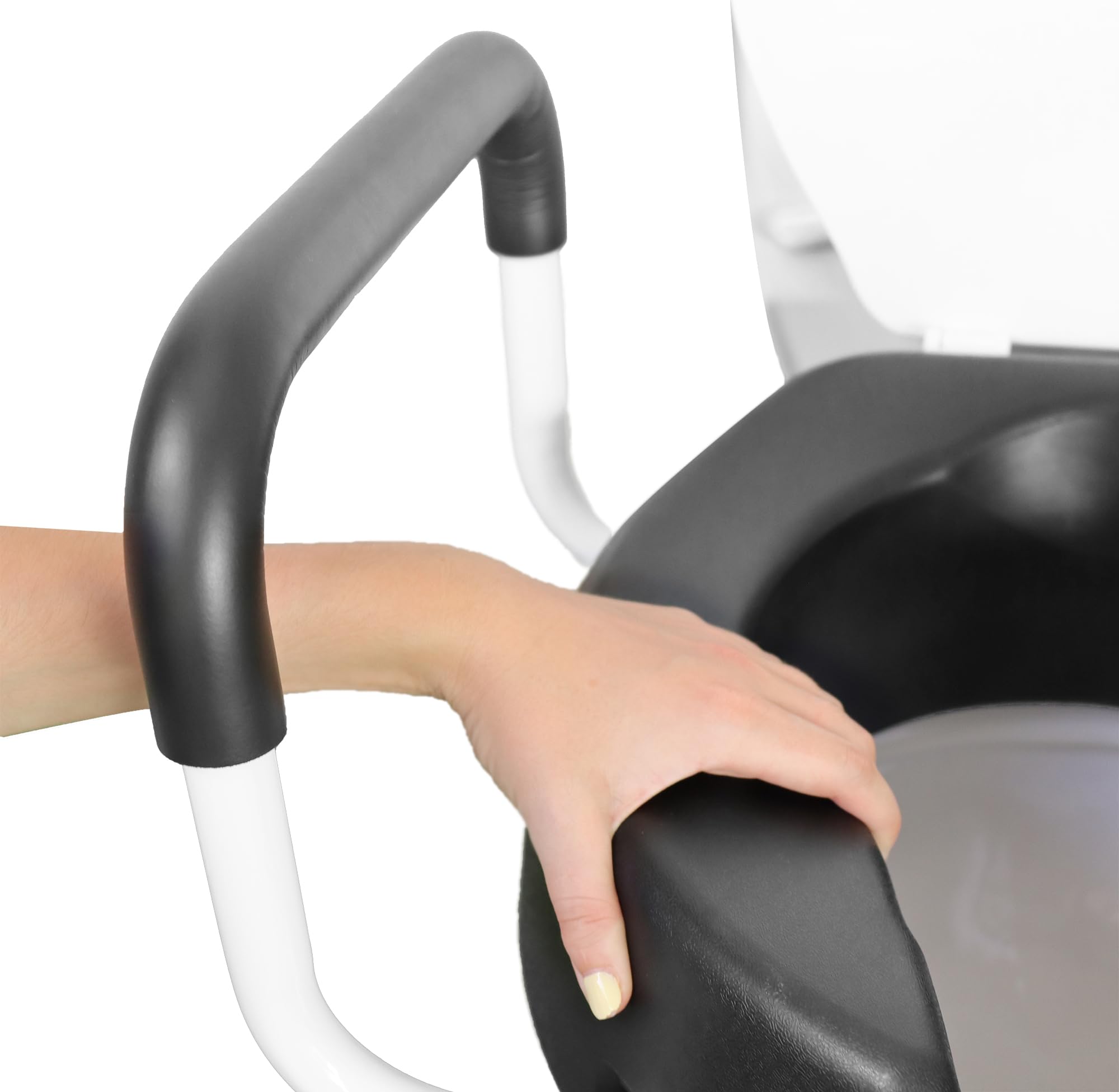 KMINA Rialzo WC per Anziani con Braccioli (10 Cm, Morbido), Coperchio, Bagno Disabili, Universale, Sollevatore Nero