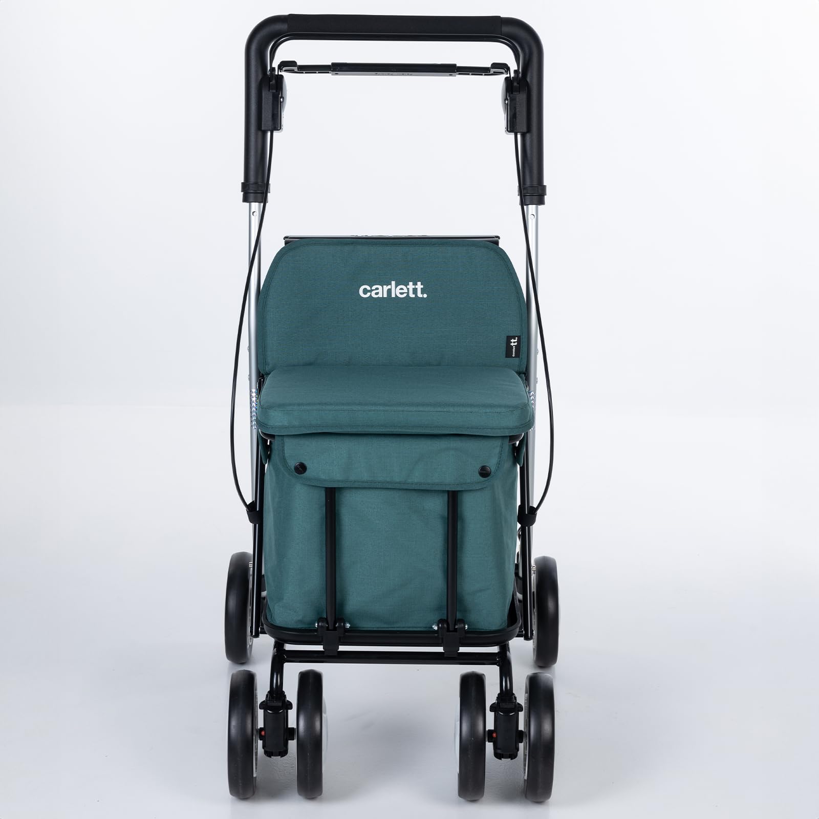 Carlett Einkaufstrolley mit Sitz Bis 125KG Einkaufstrolley Klappbar 29L Rollator mit Sitz, 4 Räder, Bremsen, Griff Verstellbar, Shopping Trolley Foldable Shopping Cart Comfort Move (Dunkelcyan)