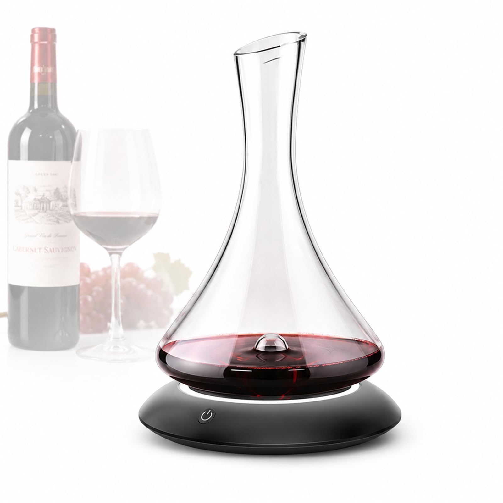 Carafe À Vin Électrique Automatique avec Aérateur Rotatif, Support Daération Automatique Rechargeable avec Commande Tactile Et Tapis Antidérapant en Silicone, Éclairage Dambiance Black