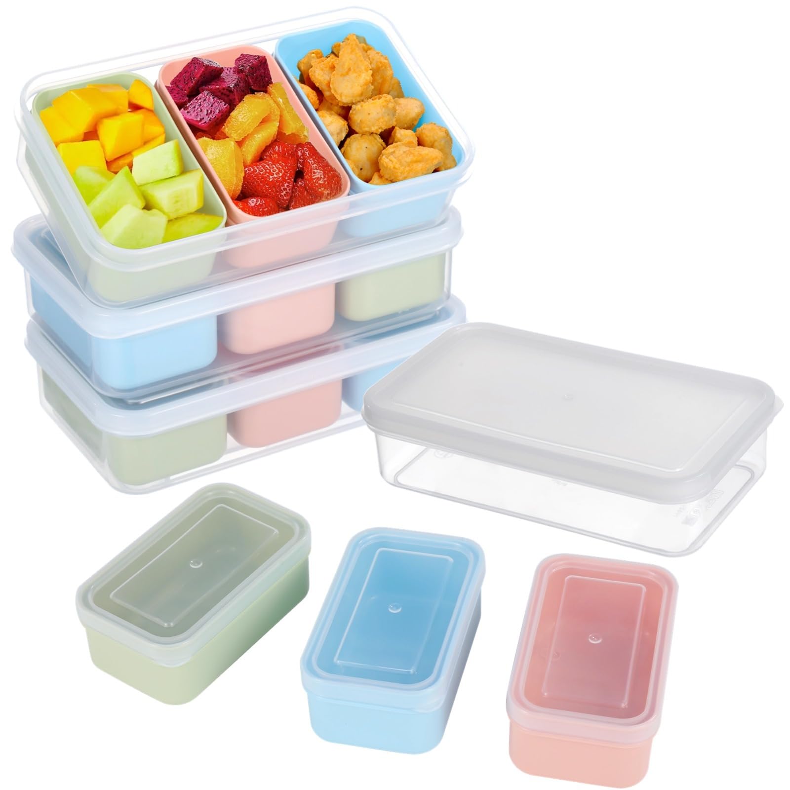 Generisch 4er-Set Snackbehälter, Snackboxen mit 3 herausnehmbaren Fächern, stapelbare Meal-Prep-Boxen, wiederverwendbare Vorratsdosen mit Deckeln für Kühlschrank, Spülmaschine und Mikrowelle
