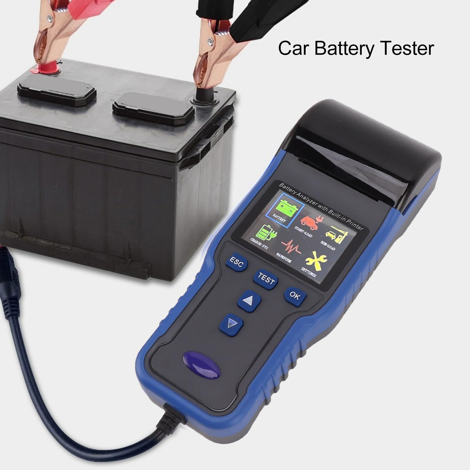 Tester per Batterie per Auto 12V 24V con Stampante Integrata – Supporto Multi-chimico per Batterie AGM EFB Start-Stop – Resistenza Interna e Analisi CCA – Test Sicuro Kelvin a 4 Fili