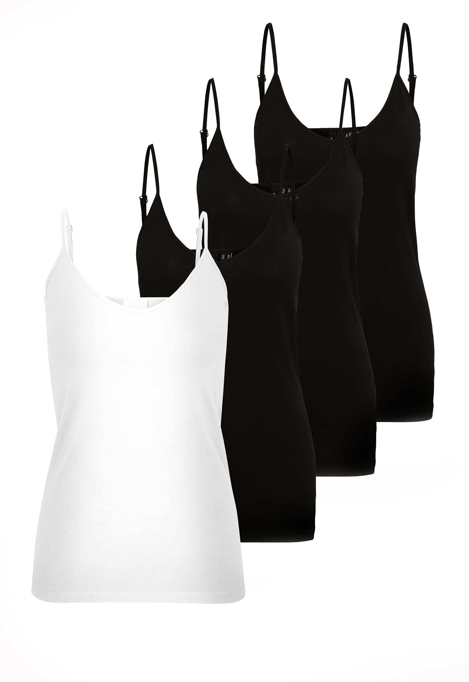 VERO MODA Damen VMMAXI My Soft V Singlet GA 4PACK 10247491. 1x Bright White/ 3X Black, XL