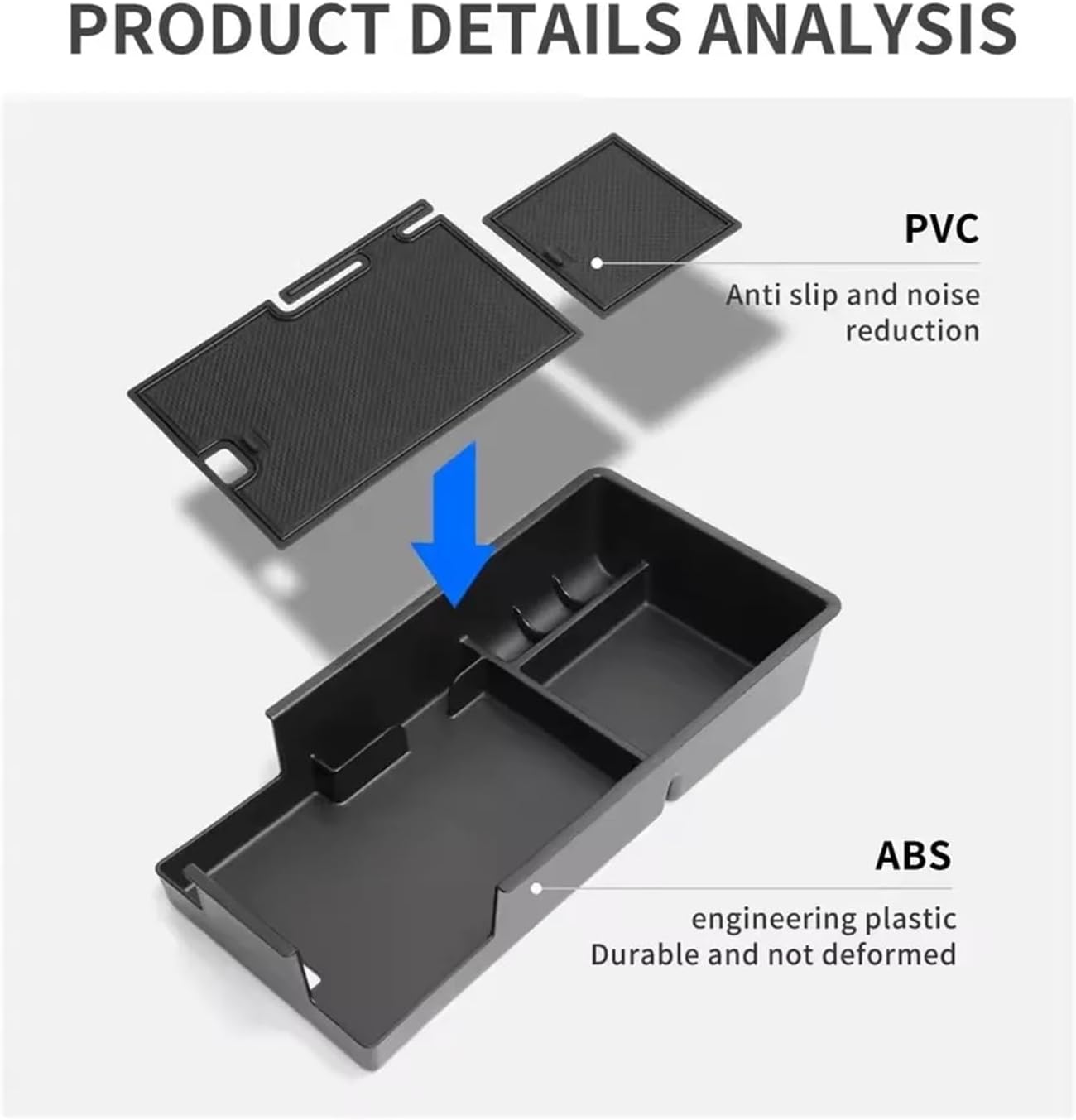 Compatible with Blazer EV 2024 2025 Armrest Storage Box Center Console Organizer Tray Car Interior Accessories Tidying Black