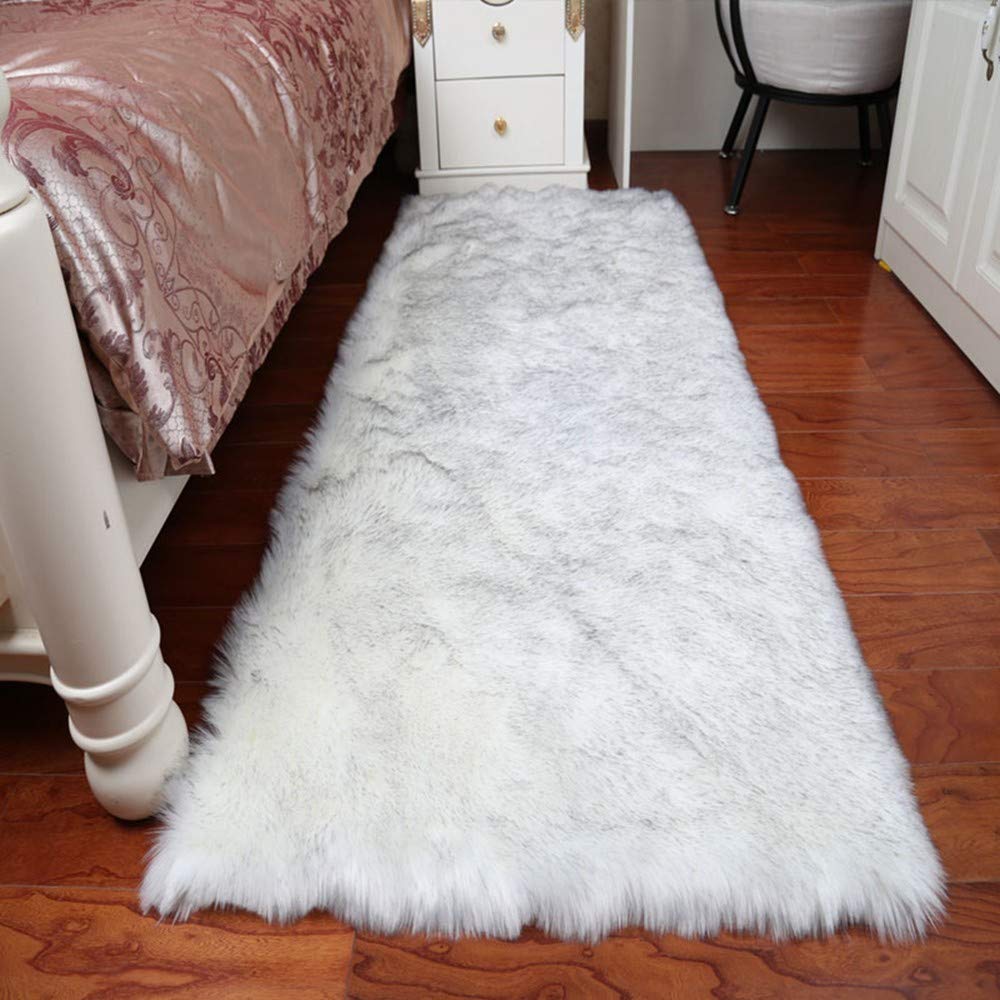 Faux Peau de Mouton en Laine Tapis,Cozy Sensation comme véritable Laine Tapis,Man-Made Laine Tapis de Coussin,Carpette Moelleuse pour Chambre à Coucher Salon Crèche(Mode Gris Blanc