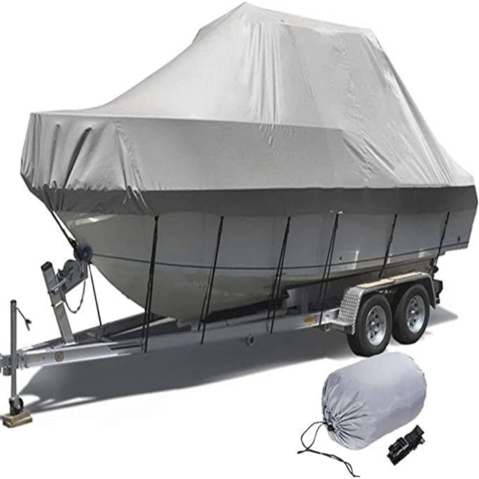 HUMNZR 11-27ft Boat Cover, Waterproof Boat Cover,Heavy Duty Boat Cover, 600D Oxford Cloth Waterproof Anti Snow Boat Cover,Grey-16FT