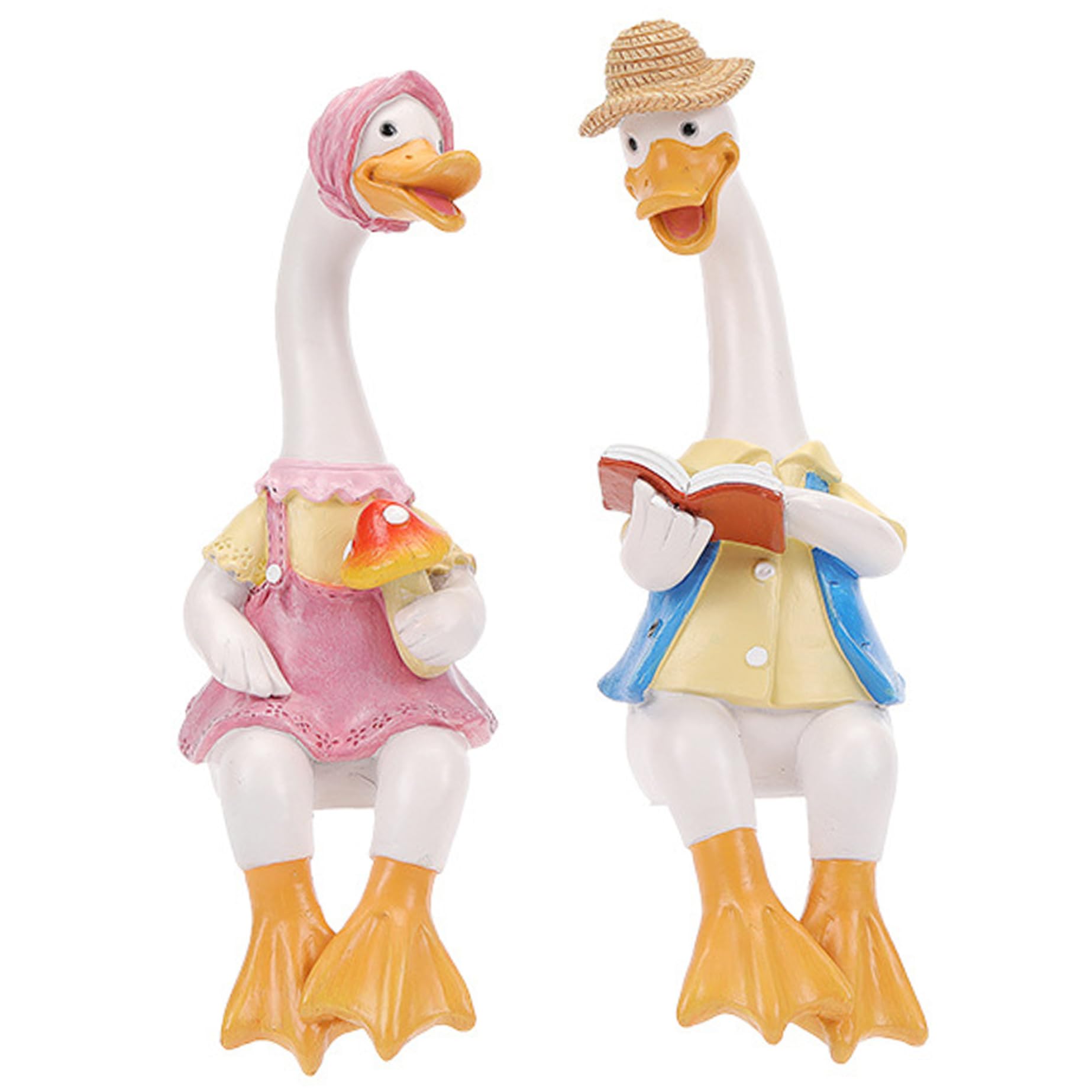 Takingup Men's 1 Pair Duck Statue Garden Ornats 1Pairs Sitting Couple Duck Figurines With Outfits Cute Resin Lovers Sculpture For Indoor Outdoor Yard Lawn Home, Lawn Gooses