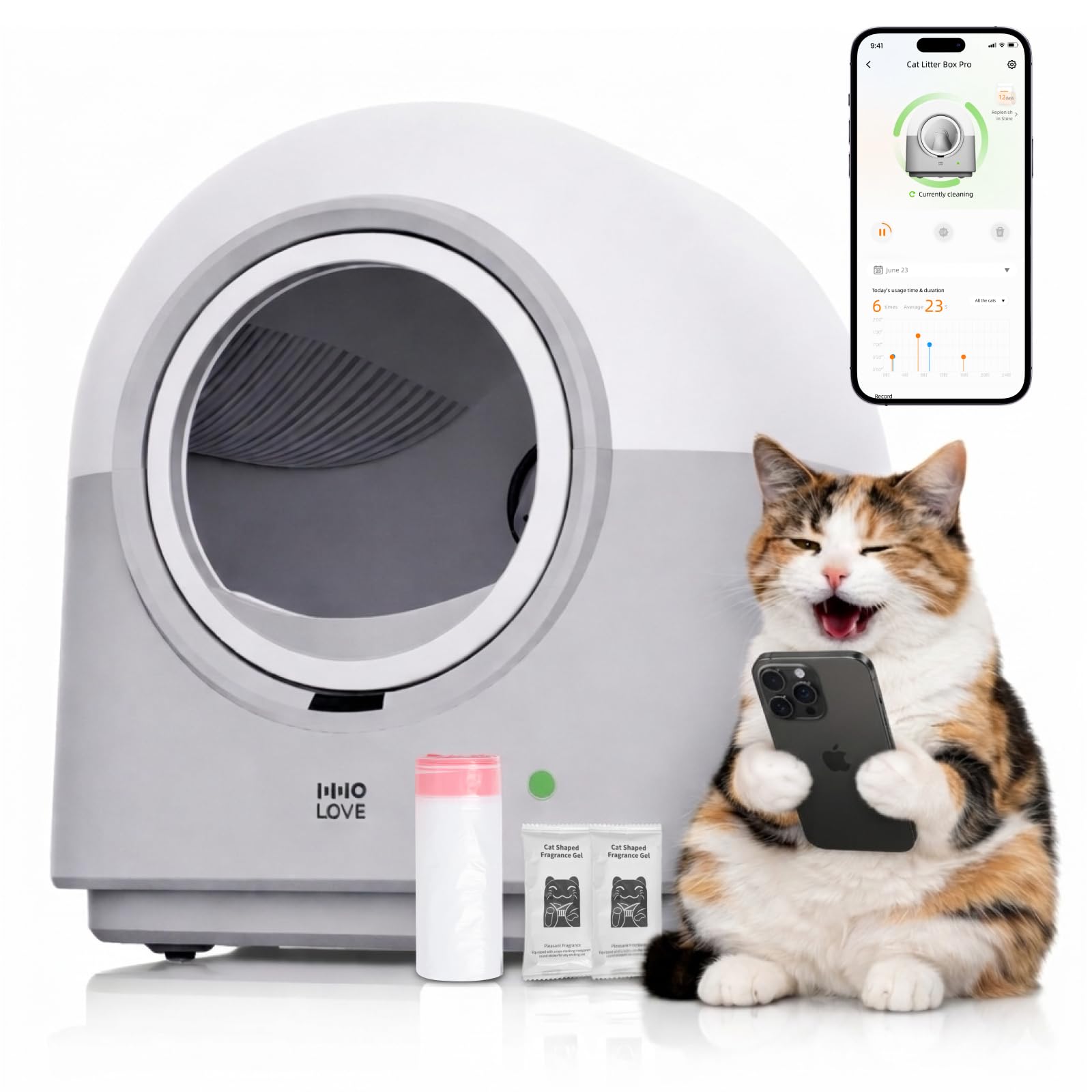 HHOLOVE Katzenklo Selbstreinigend Automatisch, Elektrische Katzentoilette mit App, Geruchskontrolle, Sicherheitssensoren, Gewichtsmonitor, 60L für 3–4 Katzen
