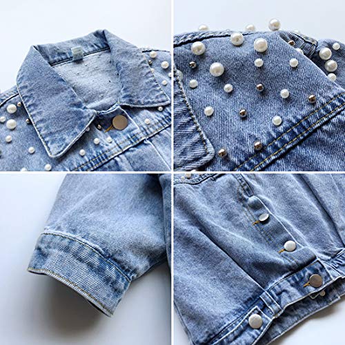 Nine Minow Girls' Denim Jacket Spring Single-Breasted Lapel Beaded Fashion Coat (8-9 Years)3