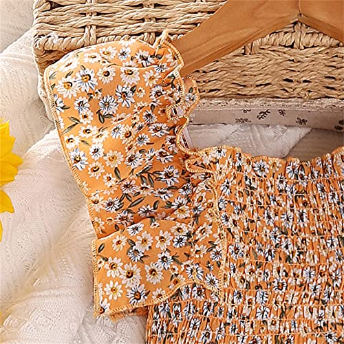 Girls Tea Party Dress Kids Toddler Girls Sweet Dress Sleeveless Floral Elastic Waist Summer A Line Princess Dress (Orange, 8-9 Years)2