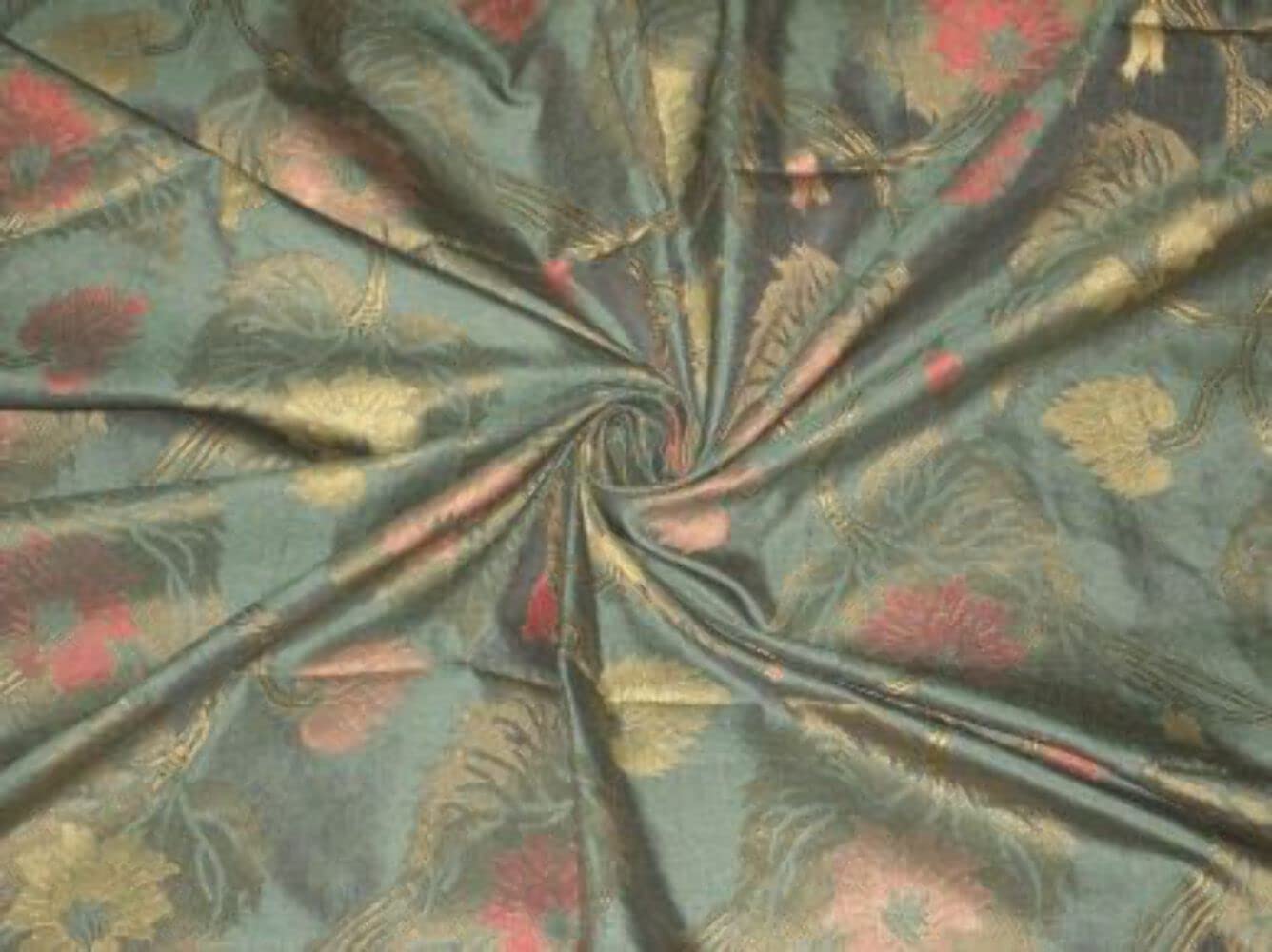 Dupioni en soie vert bouteille foncé motif floral coupon tissu soie au mètre 44 - 6