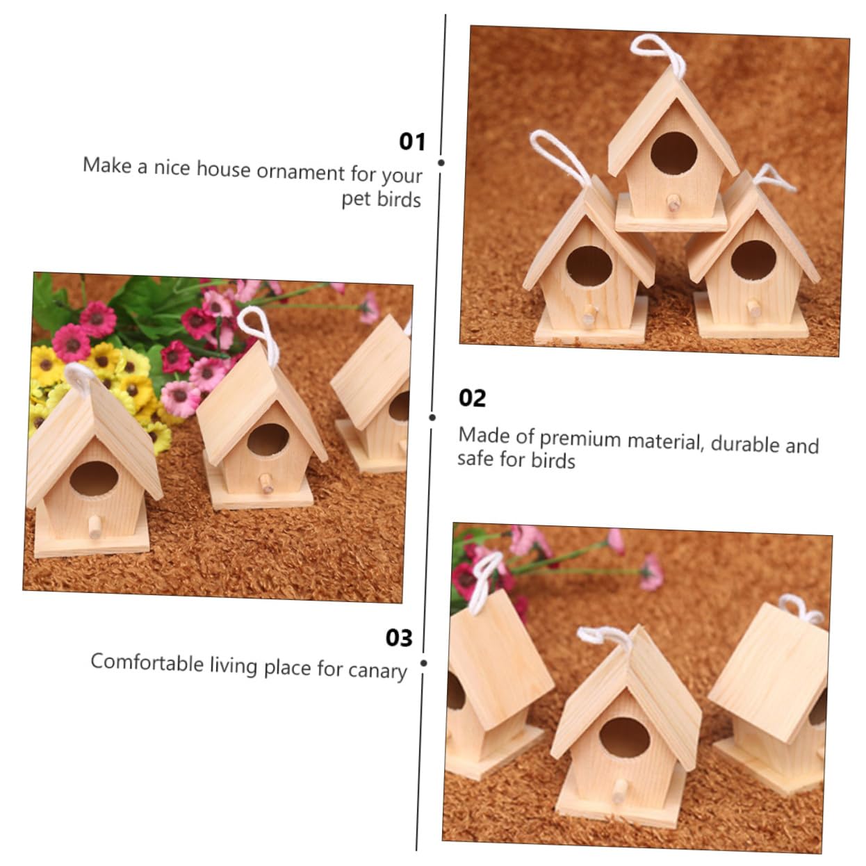 YARNOW 3pezzi Nido per Uccelli Legno Casetta Decorativa per Giardino Nido Artificiale per Piccoli Uccelli Casa per Canarini e Pappagalli Accessorio per e Cortili