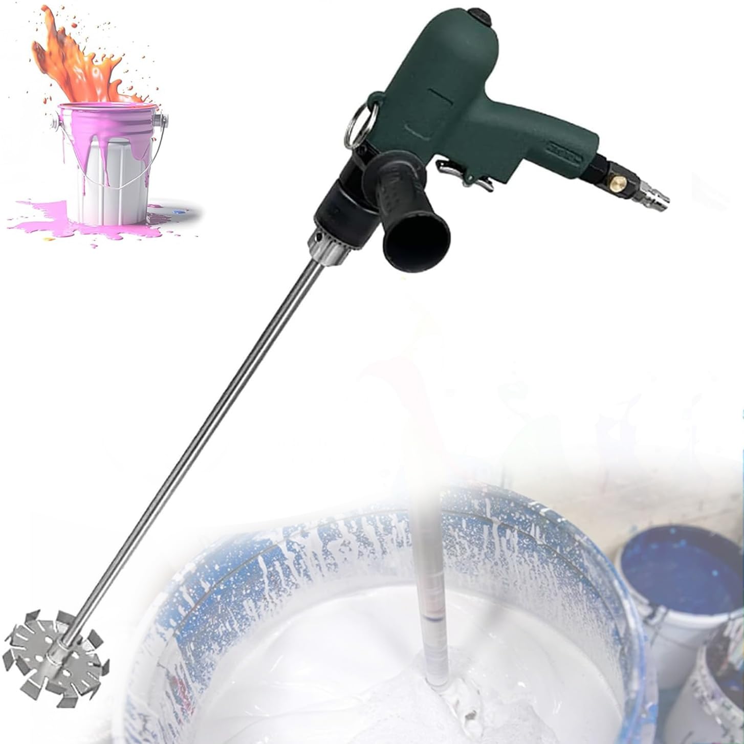 Wsexyy Pneumatic Paint Mixer, Handheld Mud Mixer, 1800 RPM Adjustable Speed Forward Reverse, Stainless Steel Stirrer for Paint, Putty, and Cement Mixing
