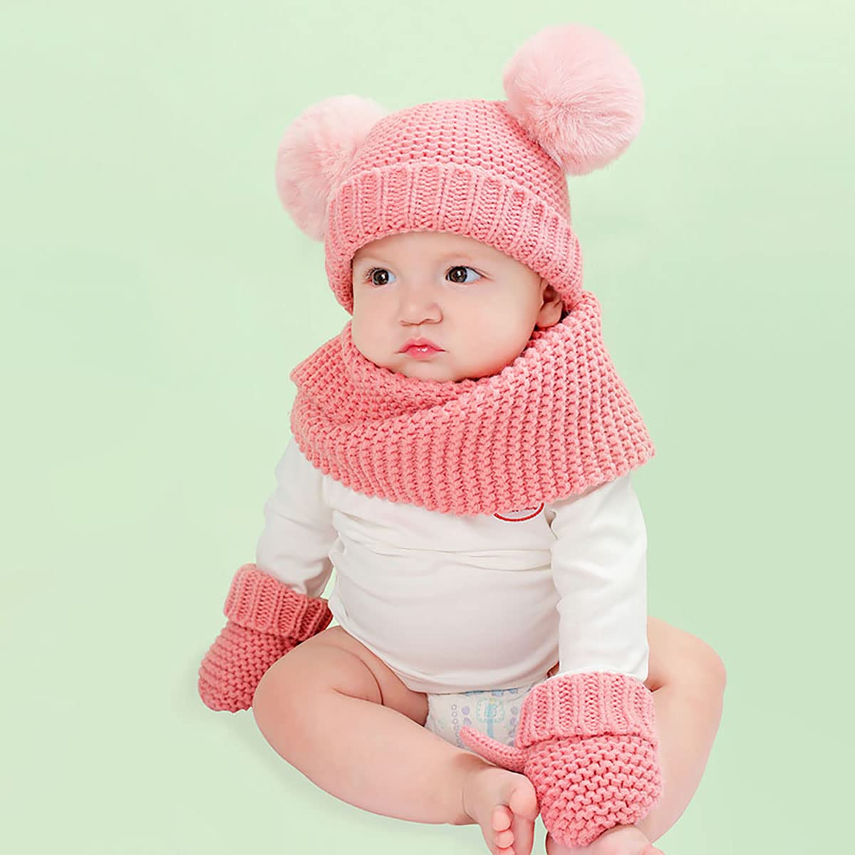 Kleinkind Strickmütze Schal Set, Winter Warm Niedlich Baby Strickmütze Schal Handschuhe Anzug Winter Häkeln 03 Jahre, Grau