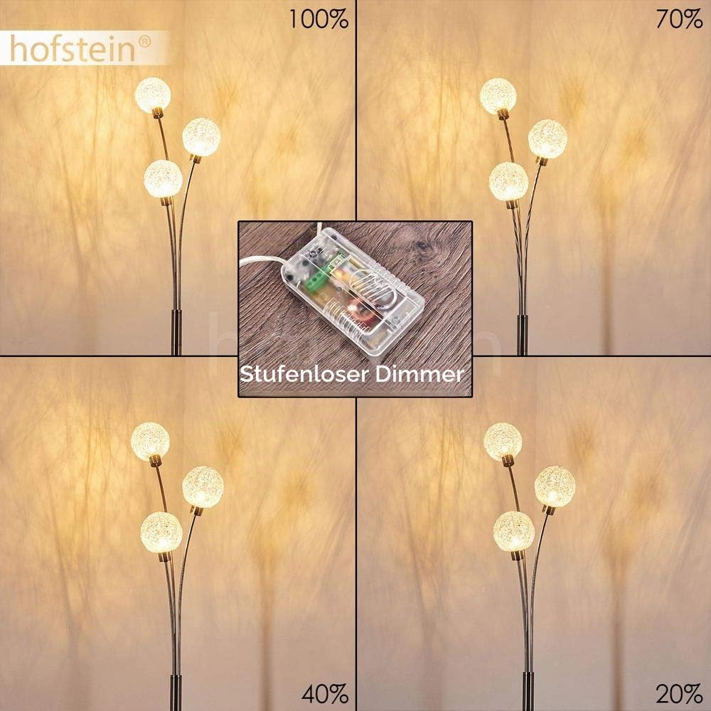 Stehlampe Bernado stufenlos dimmbar, Stehleuchte Nickel-matt/Silberfarben, 3-flammig, G9, mit 3 Drahtkugeln, Bogenlampe für Wohnzimmer, Schlafzimmer, Flur, mit Fußschalter am Kabel, ohne Leuchtmittel