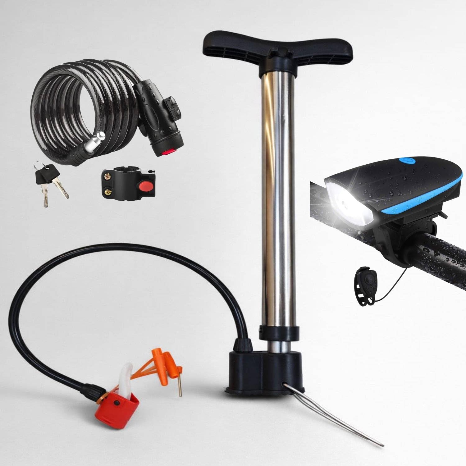 Bicycle Air Pump with Needle & Cycle Lock Speaker Light (Combo) | 30 CM Long | Portable Pump Ideal for Inflating Bicycle, Swimming Rings, Football | Sturdy Base & Ergonomic Handle-image-25