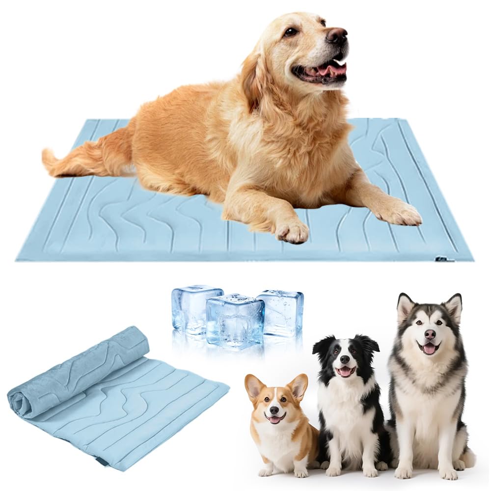 Upgraded Dog Cooling Mat, 2025 New Pet Cooling Pad for Large Dogs & Cats, Summer Cool Comfort Cozy Pad for Pets, Portable Dog Cool Bed for Indoor Outdoor, Keep Cozy (Blue, XL)