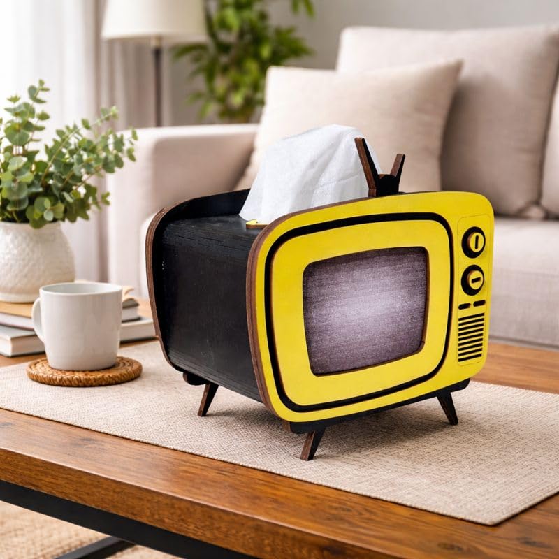 Image of Radio Wooden Tissue Box - Retro Tissue Holder for Home, Office & Car | Creative Wooden Napkin Dispenser | Decorative Tissue Case for Living Room & Bedroom (Retro TV Tissue Holder)