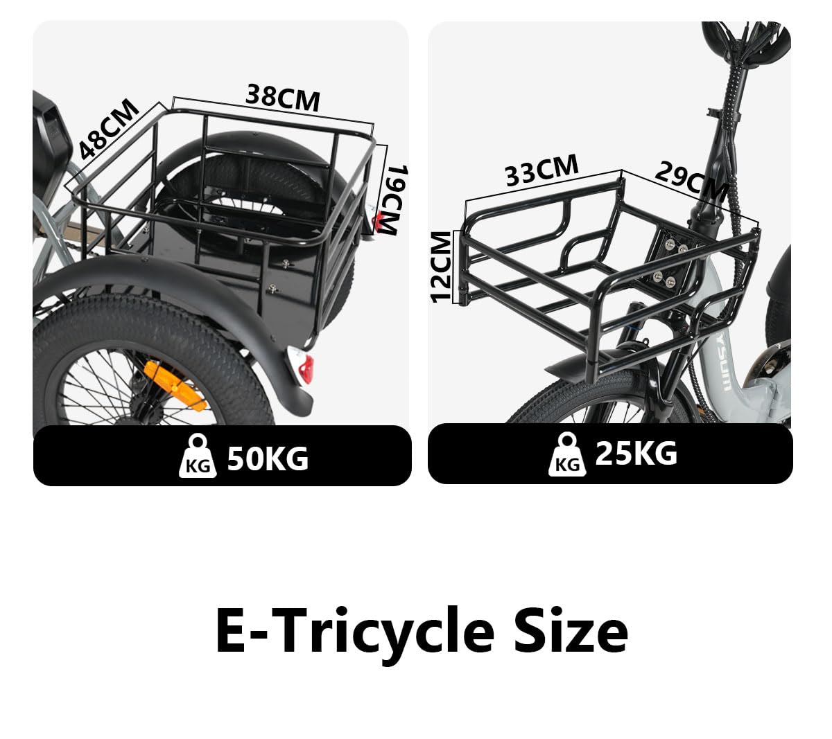 AG1 Pro triciclo elettrico per adulti con batteria 48V e 150km di autonomia, bici elettrica pieghevole in alluminio con freni Shimano MT200, cargo bike con sblocco NFC e retromarcia
