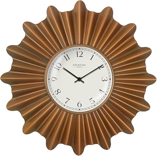 Starburst Reloj de pared, silencioso, sin ticks, reloj de metal, estilo moderno (cobre antiguo, 18 pulgadas)